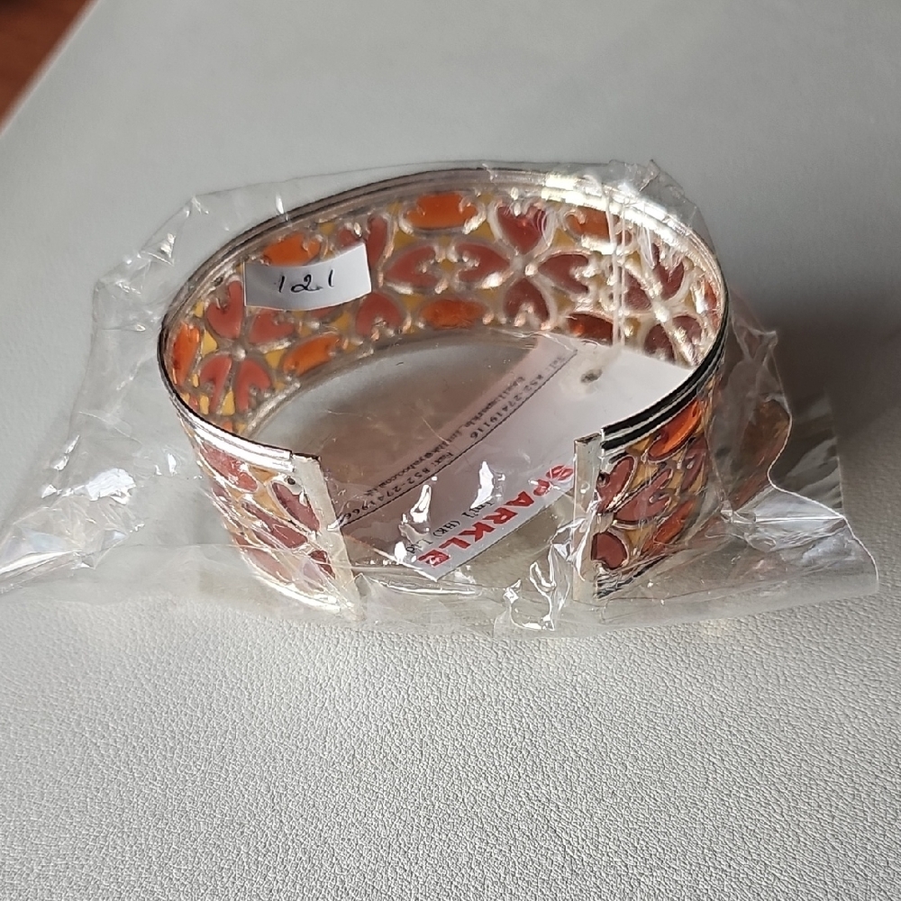 Silver and 3-tone Pink Floral Cuff Bracelet - Picture 4 of 4